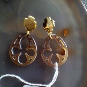 Yulyaffairs German Carved Animal Horn Earrings with Cross